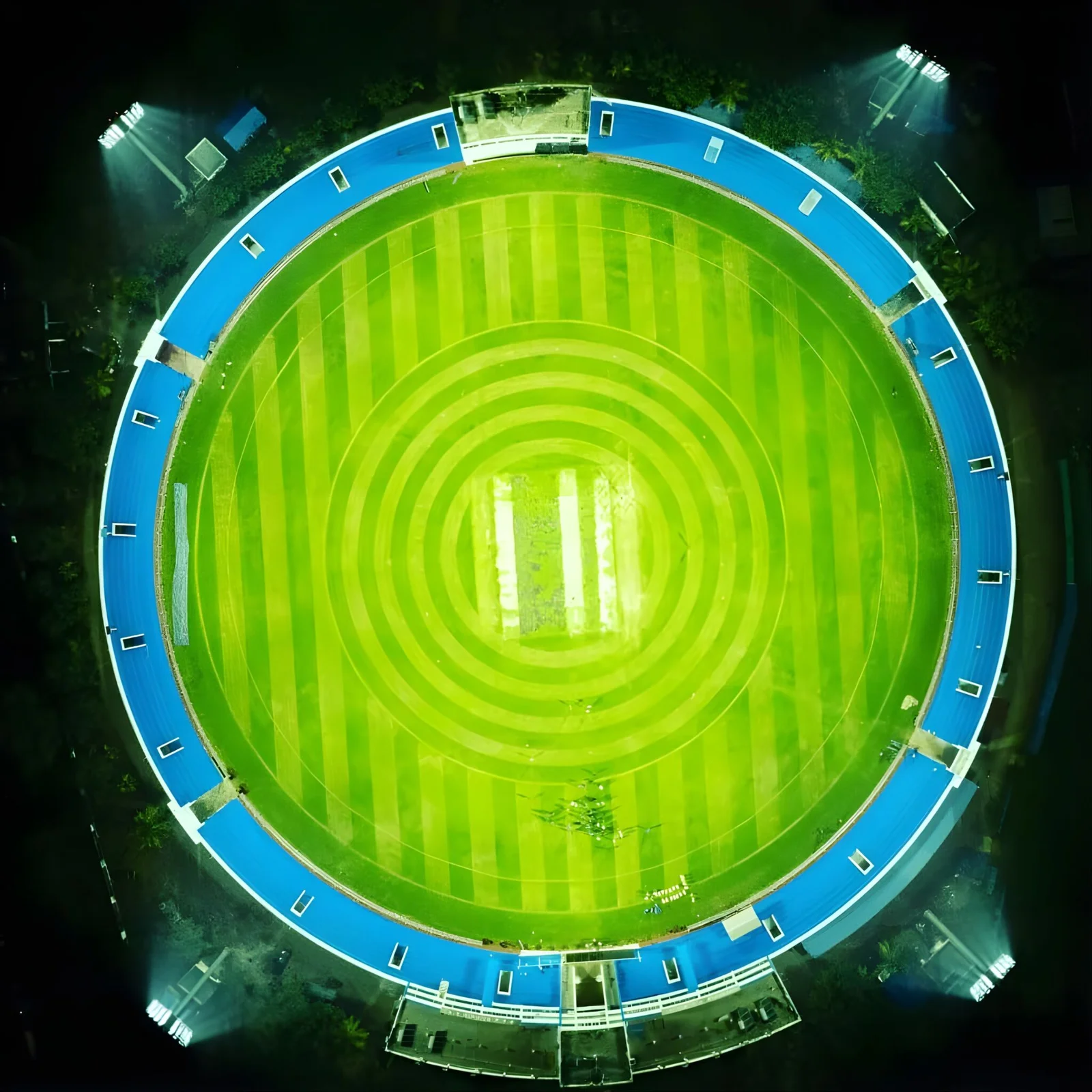Aerial view of a professional cricket stadium representing world-class sports infrastructure and athletic facilities.